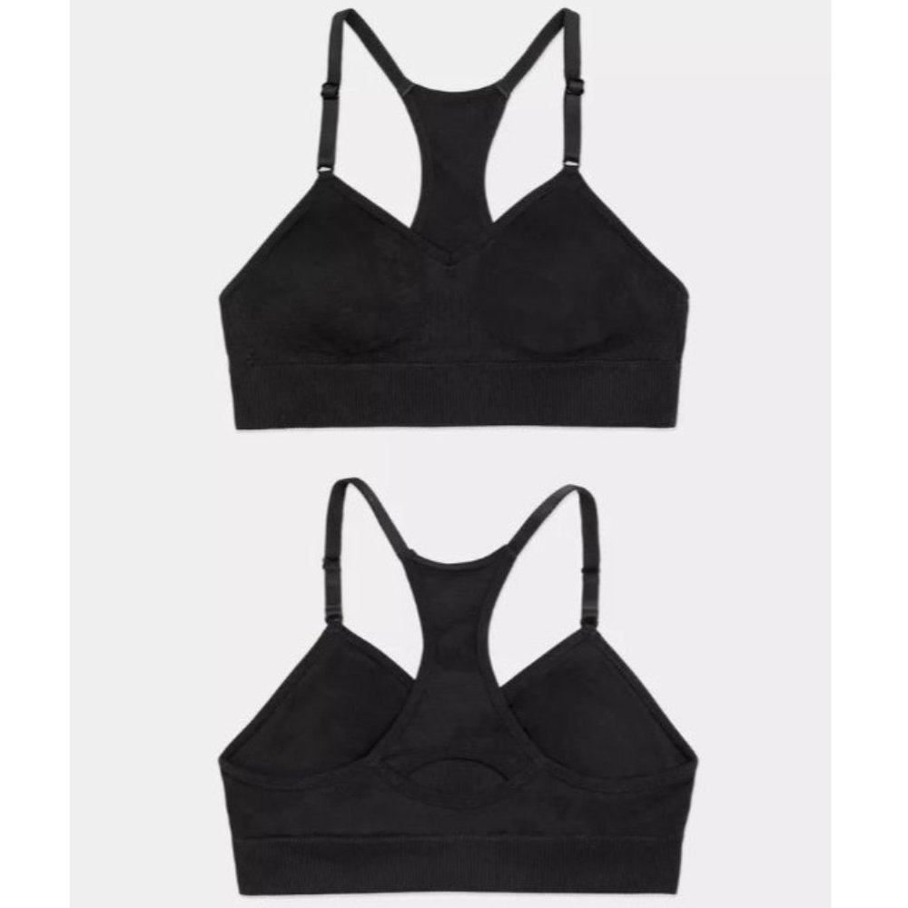 Women's Black V-Neck Seamless Yoga Training Racerback Sports Bra Juniors Medium